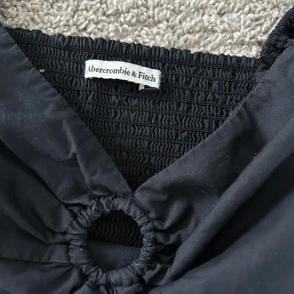 Abercrombie & Fitch Women’s Puff Sleeve Poplin O-Ring Blouse Black Size M